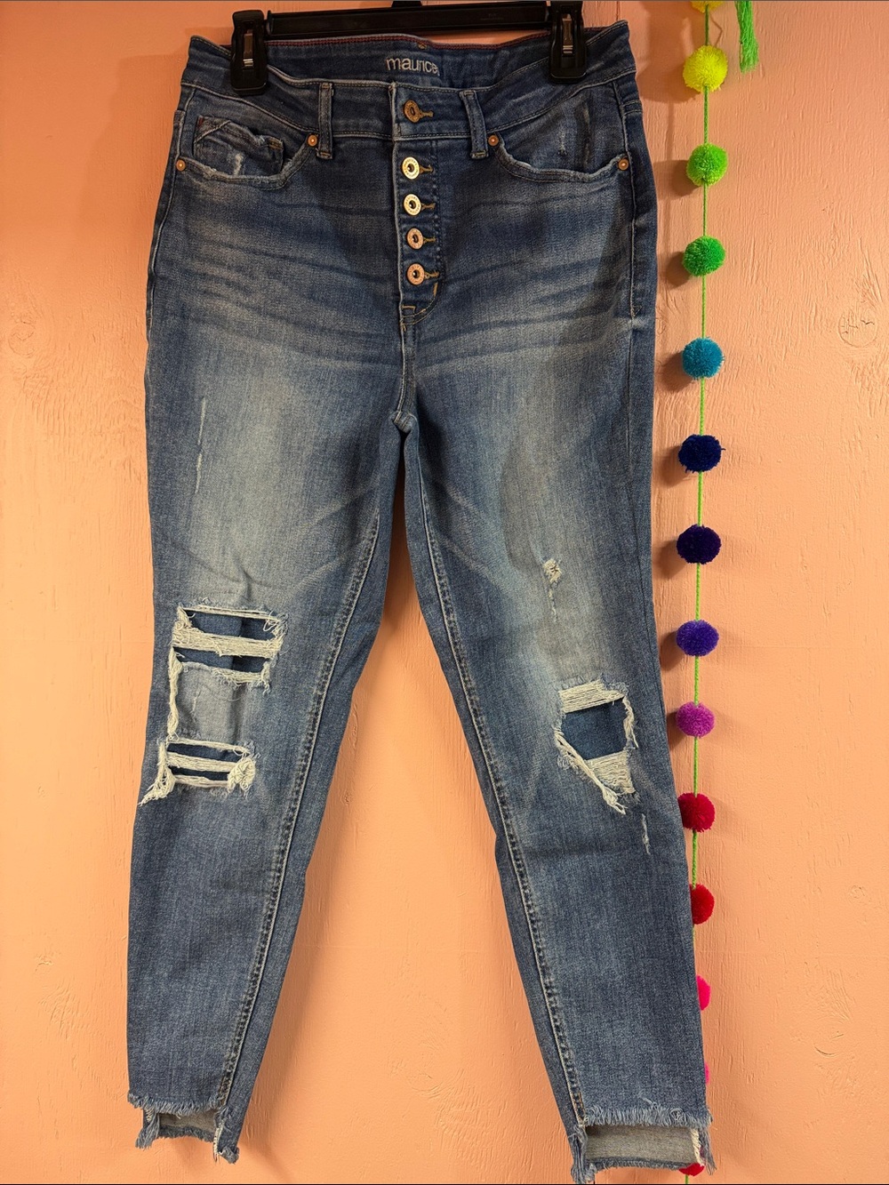 Maurices Distressed Button-Fly Ankle Jeans - Medium Blue